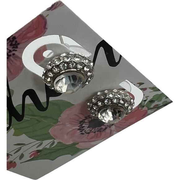 Prom Wedding Jeweled Silver Statement Stud Earrings, 0.5" x 0.5" - Picture 6 of 7